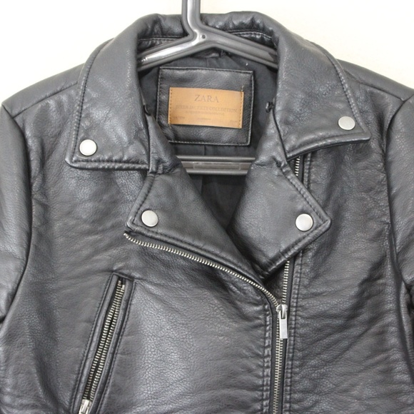 Zara Faux Leather Black Biker Jacket J226 - Picture 2 of 5